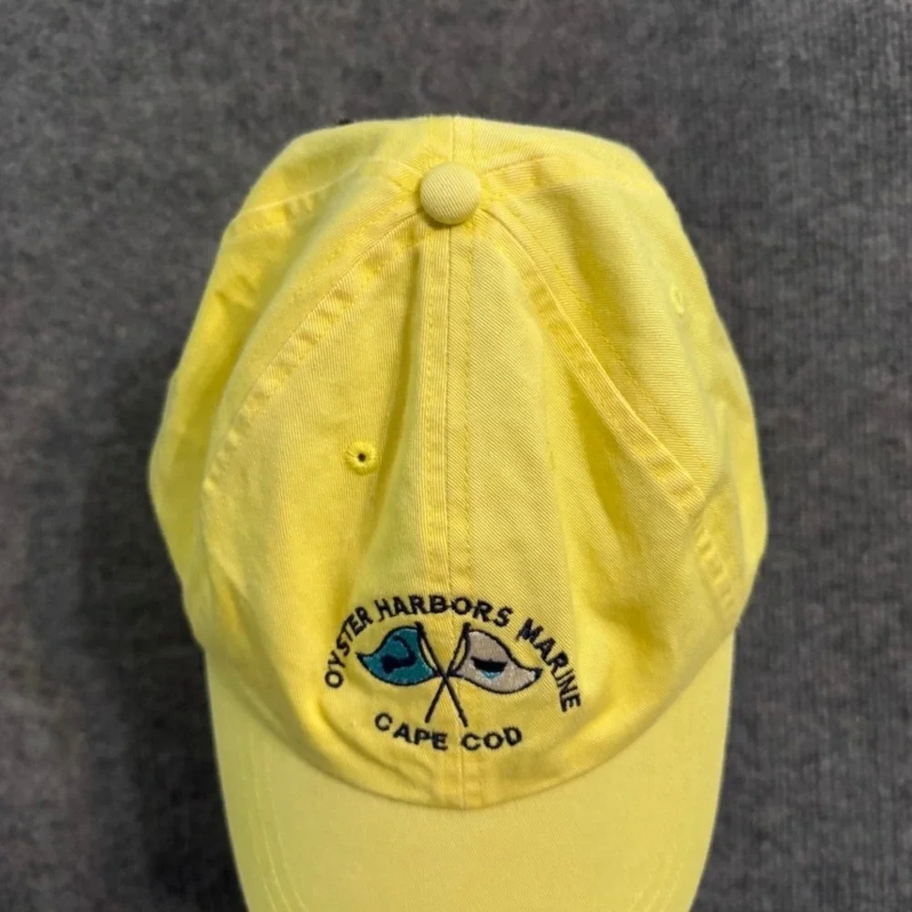 Fahrenheit Oyster Harbors Marine Cape Cod Yellow Hat Leather Strap Baseball Cap